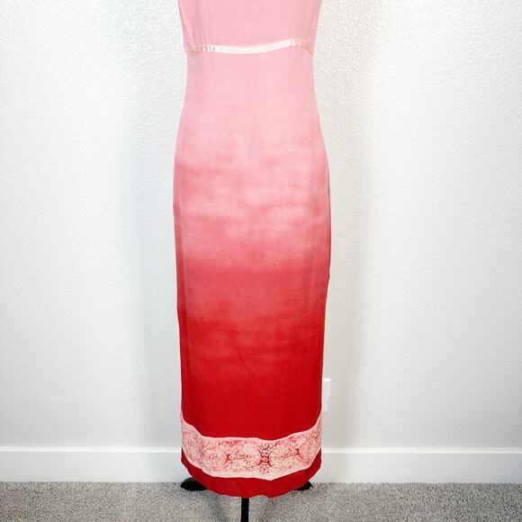 90s Y2K Vintage American Eagle HOCO Chiffon Pink Red Ombre Maxi Slip Dress 10 - Picture 4 of 15